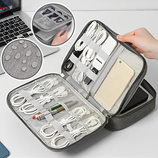 Sacoche multimédia double étage Hard Case Large Capacity Digital Storage Bag Travel Power Bank Data Cable Organizer Bag Mobile Phone Charger Protective Case