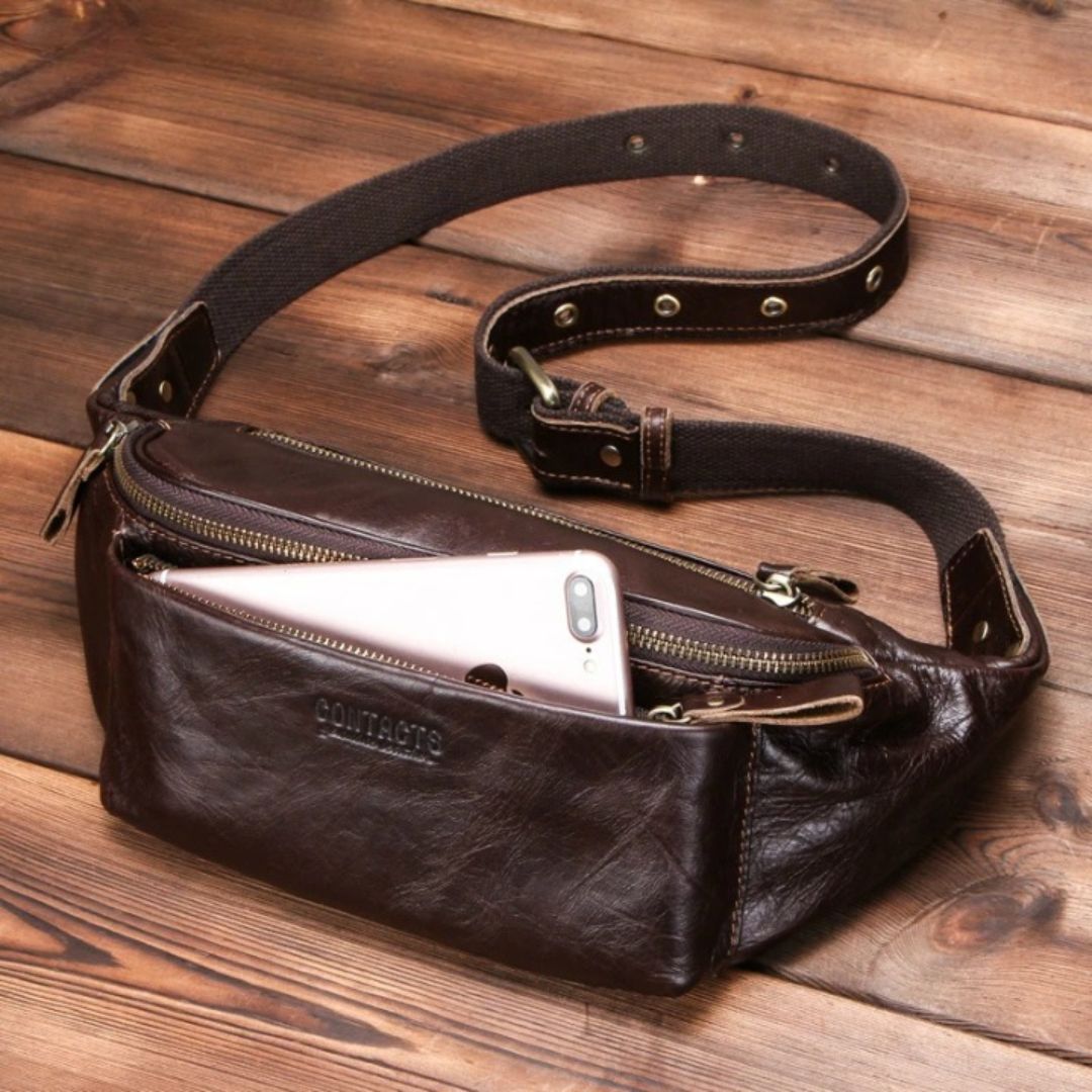 Sacoche banane homme vintage en cuir