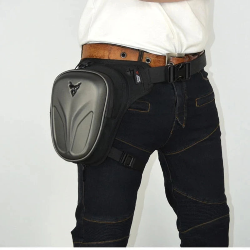 Sacoche de jambe pour moto en fibre à coque rigide