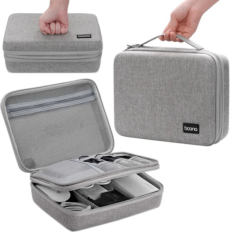Sacoche multimédia double étage Hard Case Large Capacity Digital Storage Bag Travel Power Bank Data Cable Organizer Bag Mobile Phone Charger Protective Case