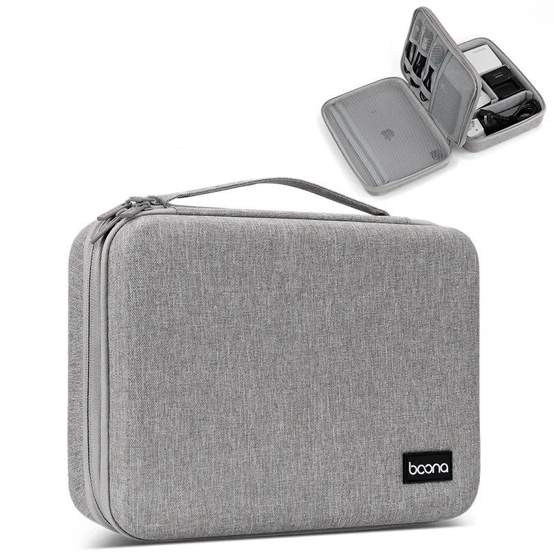 Sacoche multimédia double étage Hard Case Large Capacity Digital Storage Bag Travel Power Bank Data Cable Organizer Bag Mobile Phone Charger Protective Case
