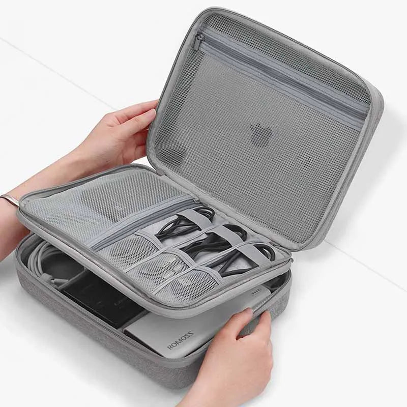 Sacoche multimédia double étage Hard Case Large Capacity Digital Storage Bag Travel Power Bank Data Cable Organizer Bag Mobile Phone Charger Protective Case