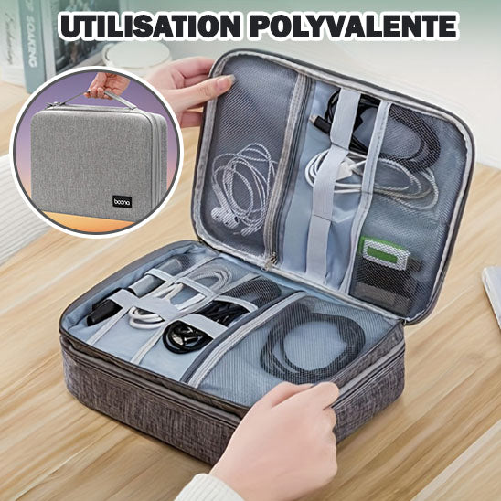 Sacoche multimédia double étage Hard Case Large Capacity Digital Storage Bag Travel Power Bank Data Cable Organizer Bag Mobile Phone Charger Protective Case