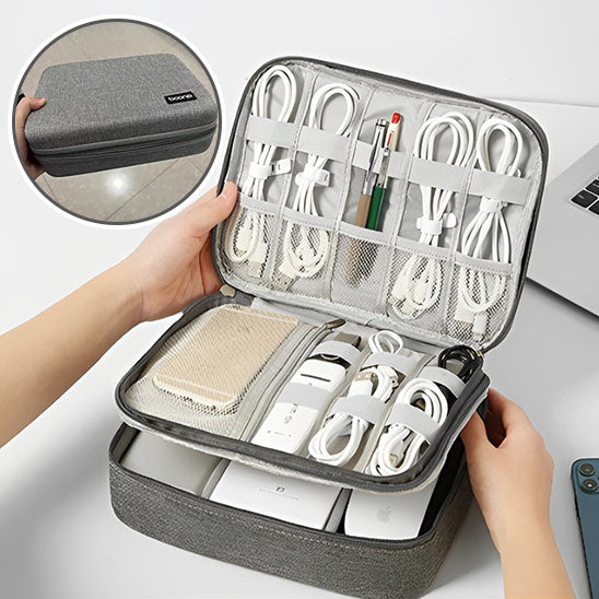 Sacoche multimédia double étage Hard Case Large Capacity Digital Storage Bag Travel Power Bank Data Cable Organizer Bag Mobile Phone Charger Protective Case