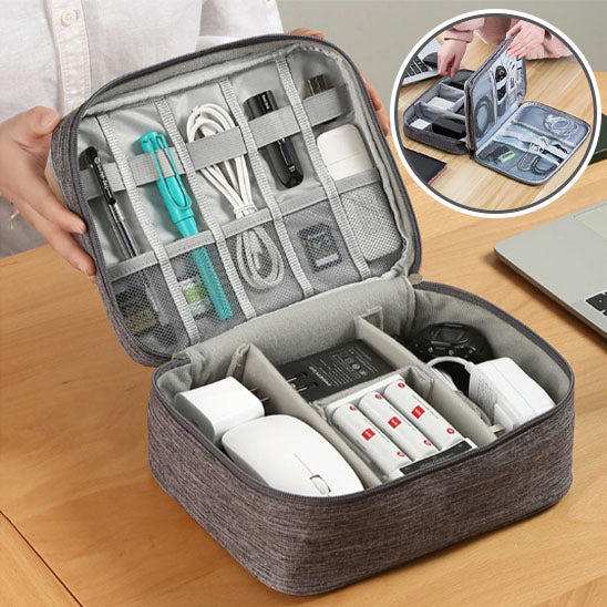 Sacoche multimédia double étage Hard Case Large Capacity Digital Storage Bag Travel Power Bank Data Cable Organizer Bag Mobile Phone Charger Protective Case