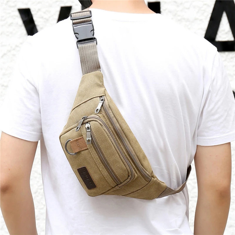 Sacoche banane homme beige en toile